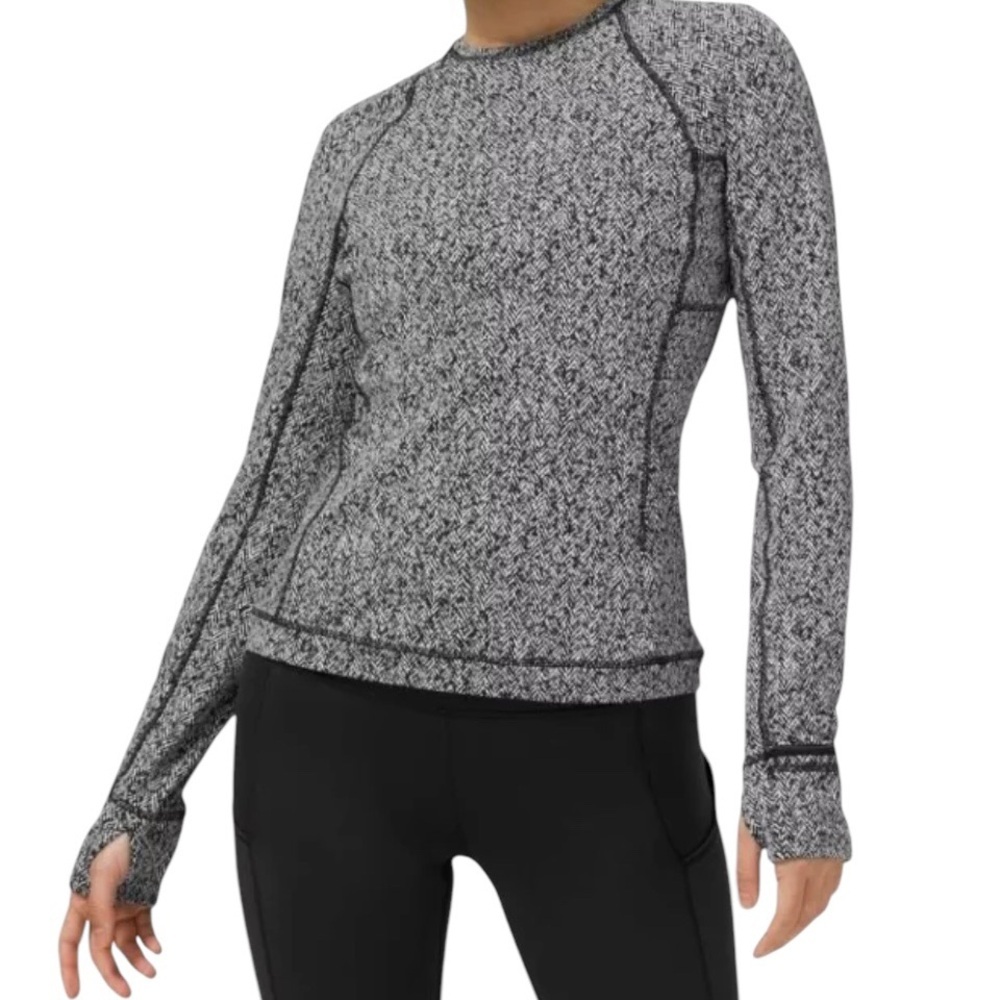 Lululemon Runderful Herringbone Cold Weather Stretch Running Top Sz 10 Like New - Picture 1 of 11